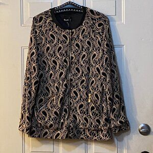 NEW Vocal Womens Sz XL fit Sz L Zip Jacket Embroidered Lace Lined Zip Pockets